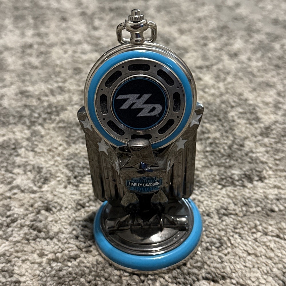 Harley Davidson Road King Pocket Watch with Eagle Stand Needs New Battery